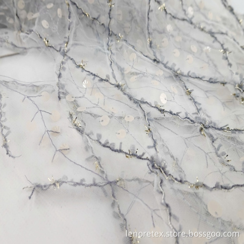 Polyester Lurex Metallic Knit Sequin Embroidery Mesh Fabric